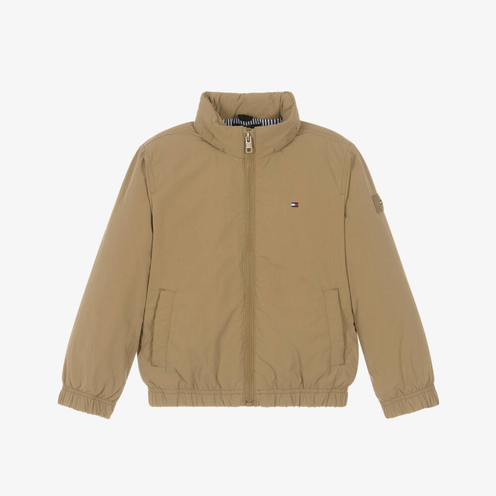 Tommy Hilfiger-Boys Beige Padded Hooded Zip-Up Jacket | Childrensalon Outlet