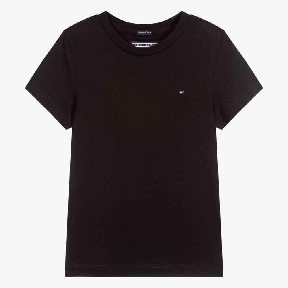 Tommy Hilfiger-Boys Black Cotton Flag Logo T-Shirt | Childrensalon Outlet