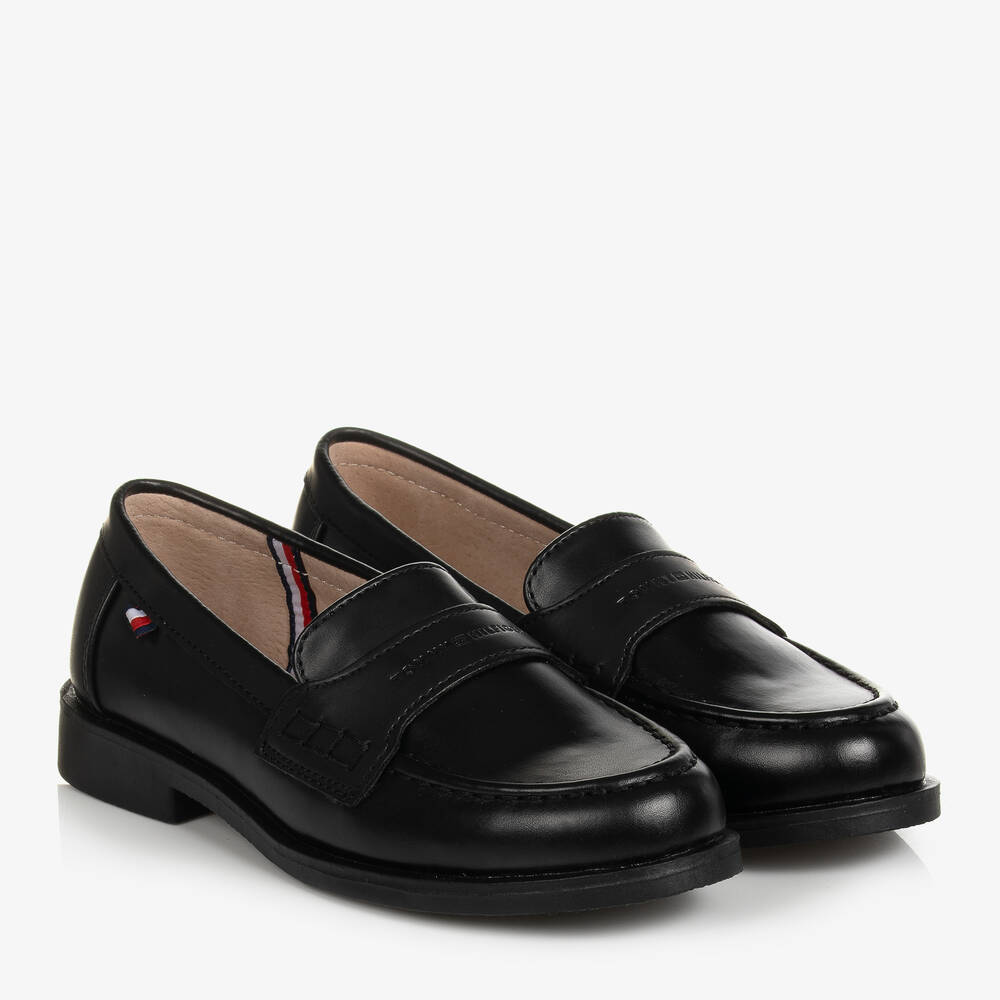 Tommy Hilfiger - Boys Black Faux Leather Loafers | Childrensalon