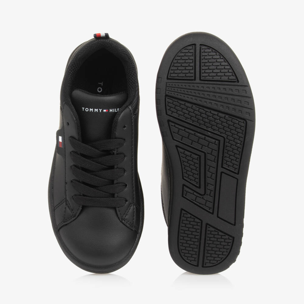 Tommy Hilfiger-Boys Black Faux Leather Trainers | Childrensalon Outlet