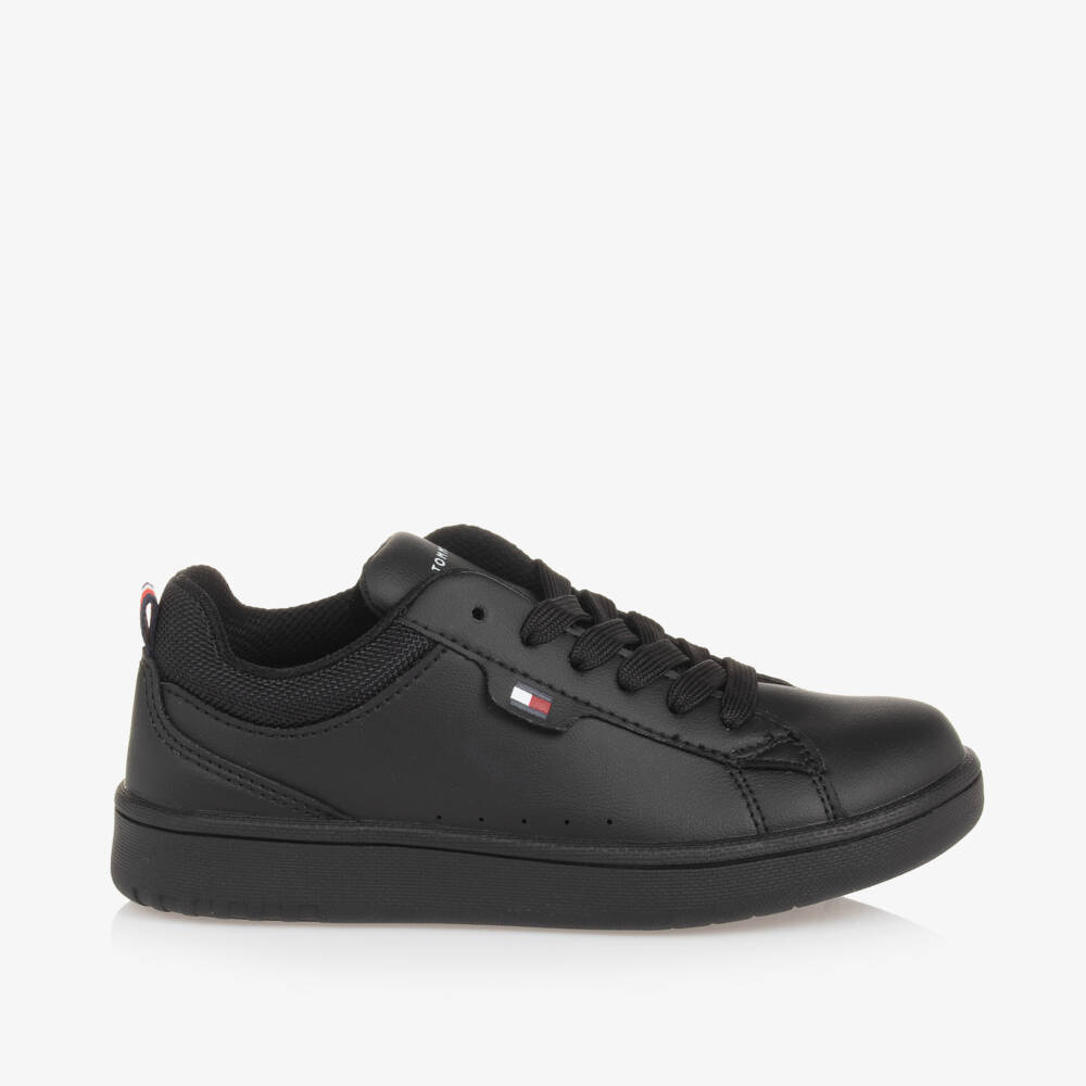 Tommy Hilfiger-Boys Black Faux Leather Trainers | Childrensalon Outlet