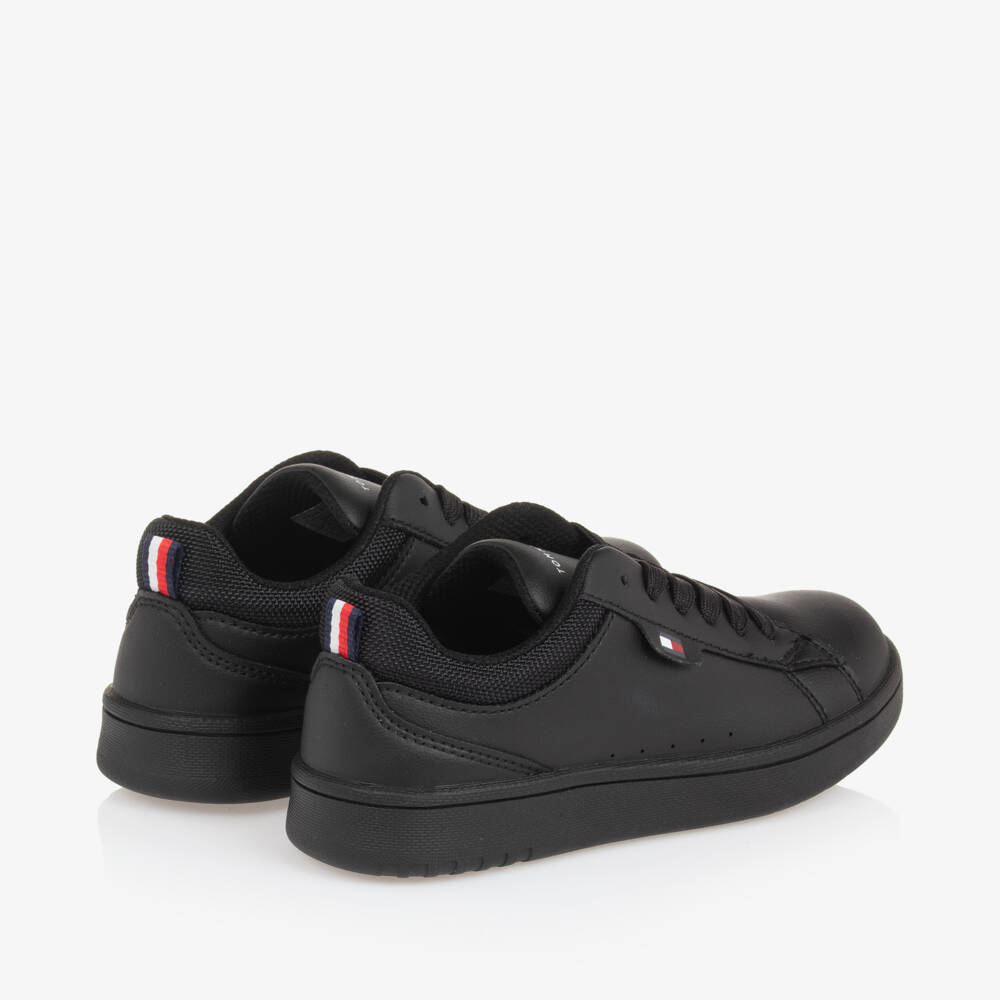 Tommy Hilfiger-Boys Black Faux Leather Trainers | Childrensalon Outlet
