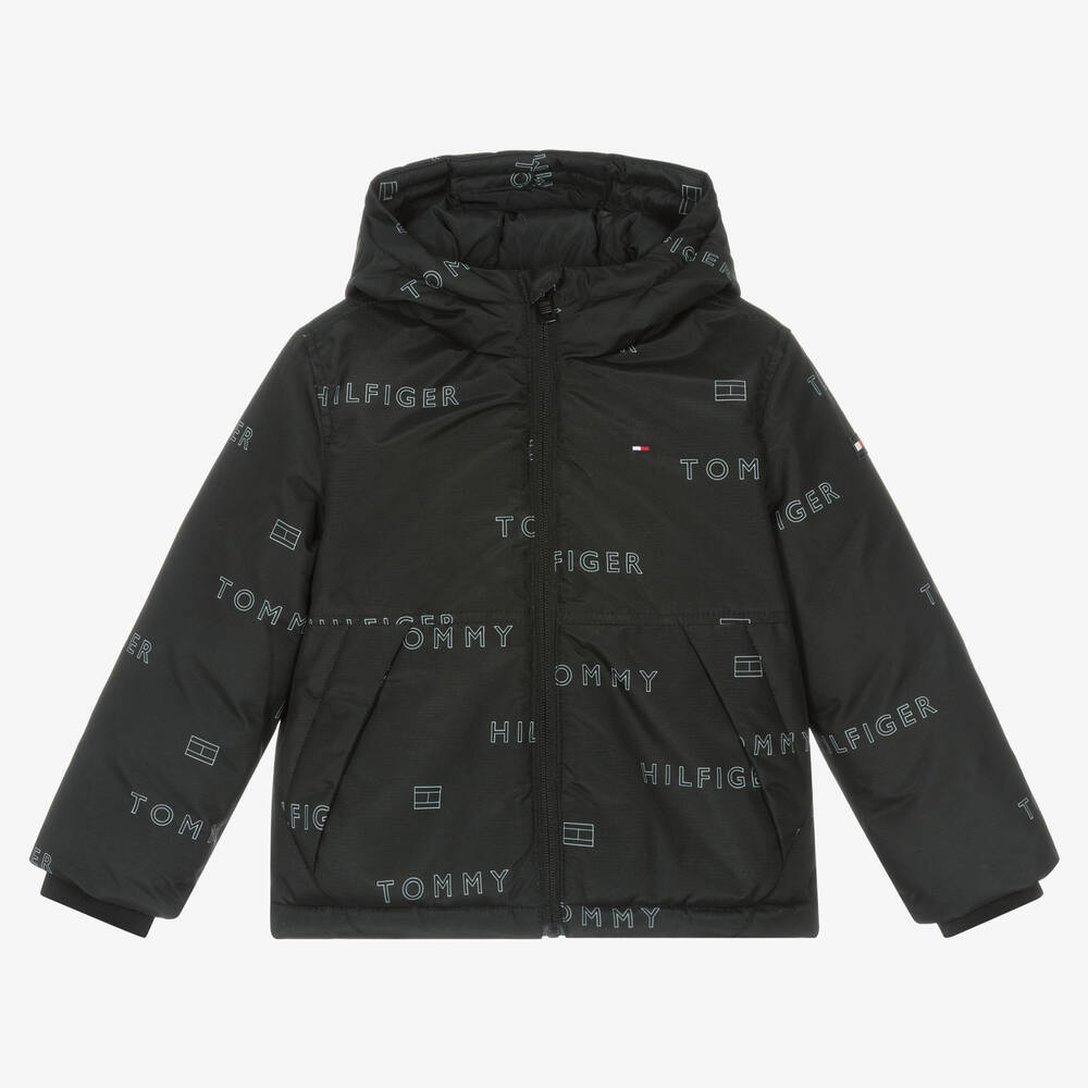 Tommy Hilfiger - Boys Black Hooded Logo Jacket | Childrensalon