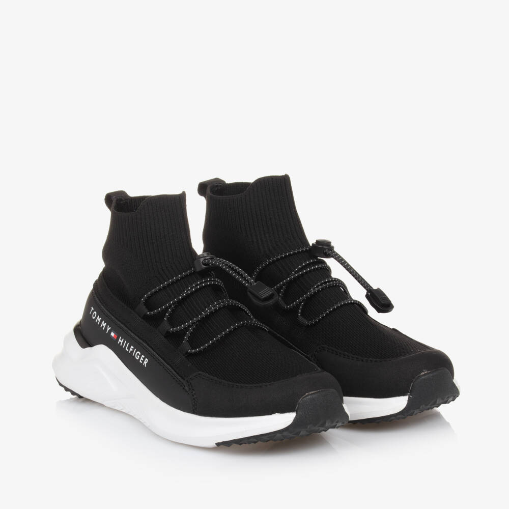 Tommy Hilfiger-Boys Black Knit Sock Trainers | Childrensalon Outlet