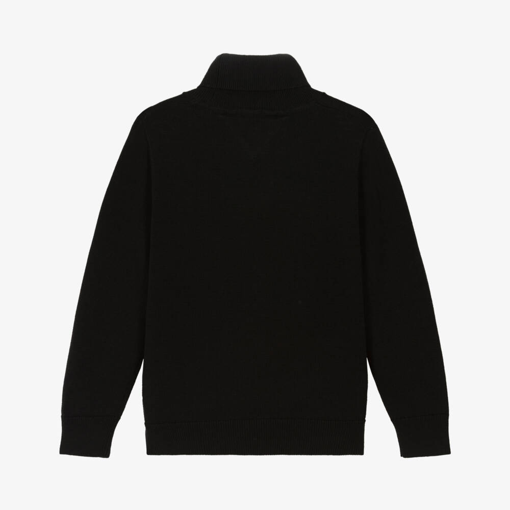 Tommy Hilfiger-Boys Black Knitted Cotton Roll Neck Sweater with Flag Logo | Childrensalon Outlet