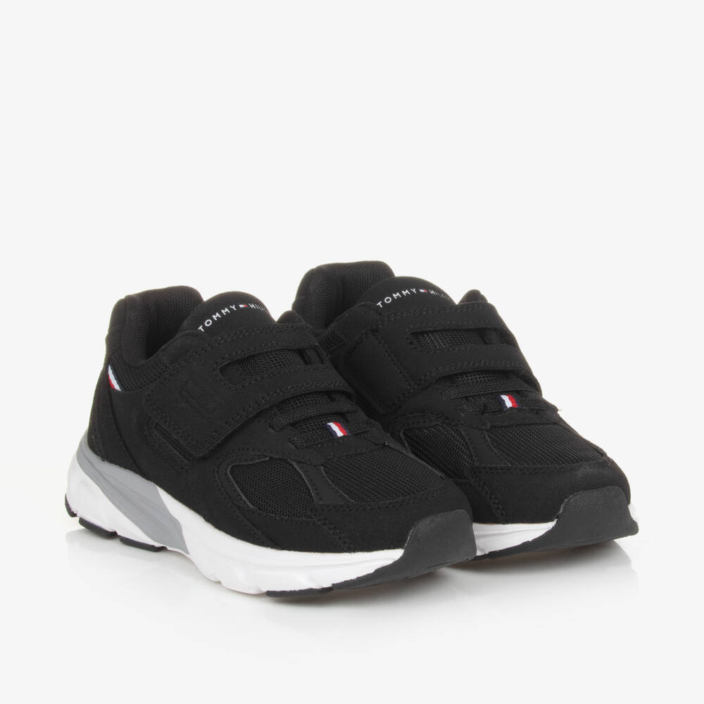 Tommy Hilfiger-Boys Black Mesh Velcro Trainers | Childrensalon Outlet