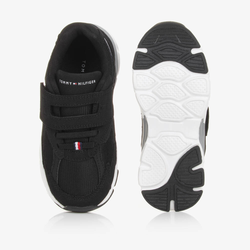 Tommy Hilfiger-Boys Black Mesh Velcro Trainers | Childrensalon Outlet