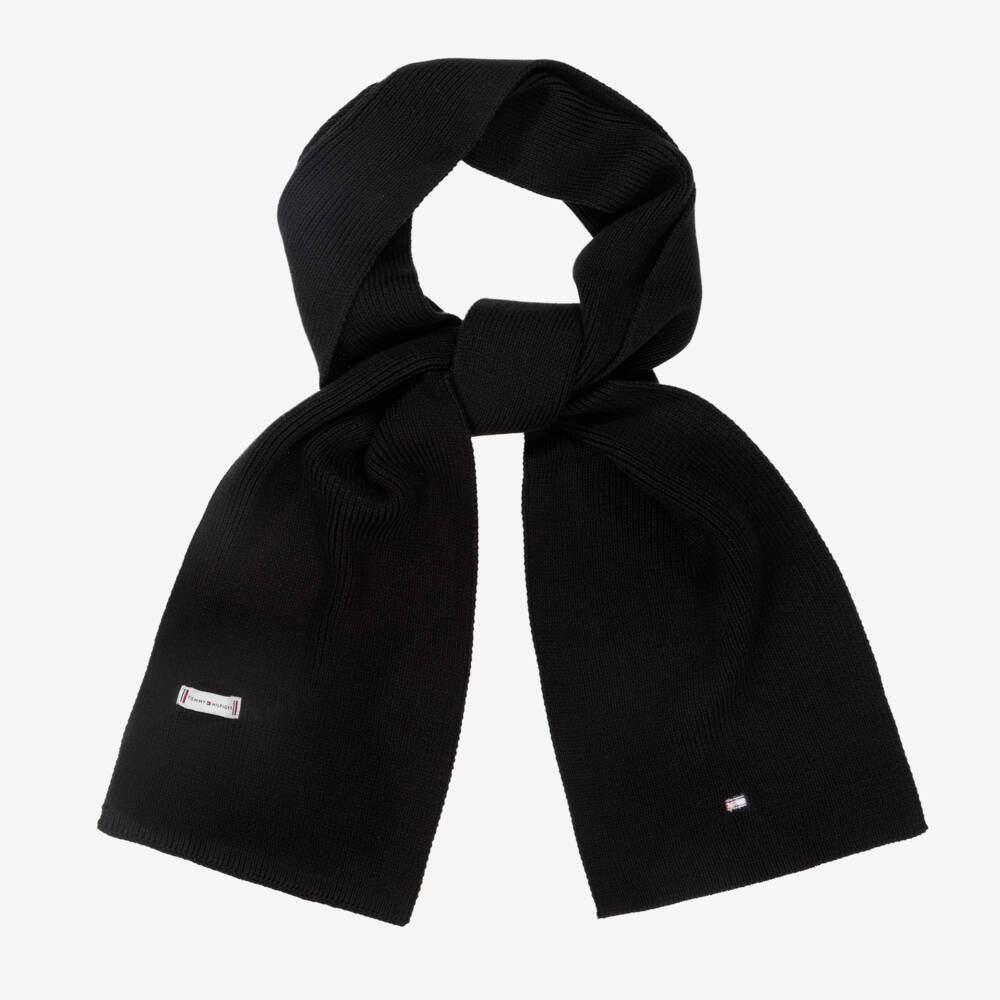 Tommy Hilfiger-Boys Black Organic Knit Emblem Scarf | Childrensalon Outlet