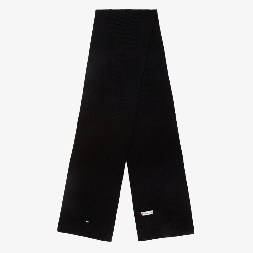 Tommy Hilfiger-Boys Black Organic Knit Emblem Scarf | Childrensalon Outlet
