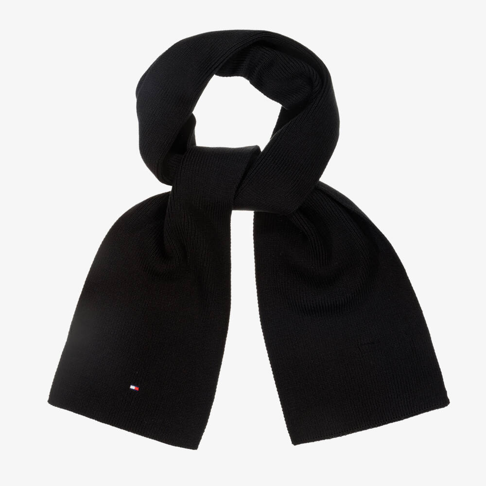 Tommy Hilfiger-وشاح صوفي عضوي أسود للأولاد بشعار مميز | Childrensalon Outlet
