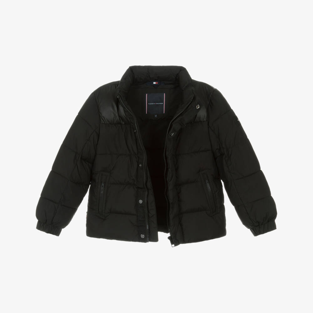 Tommy Hilfiger-Boys Black Puffer Jacket with Removable Hood | Childrensalon Outlet