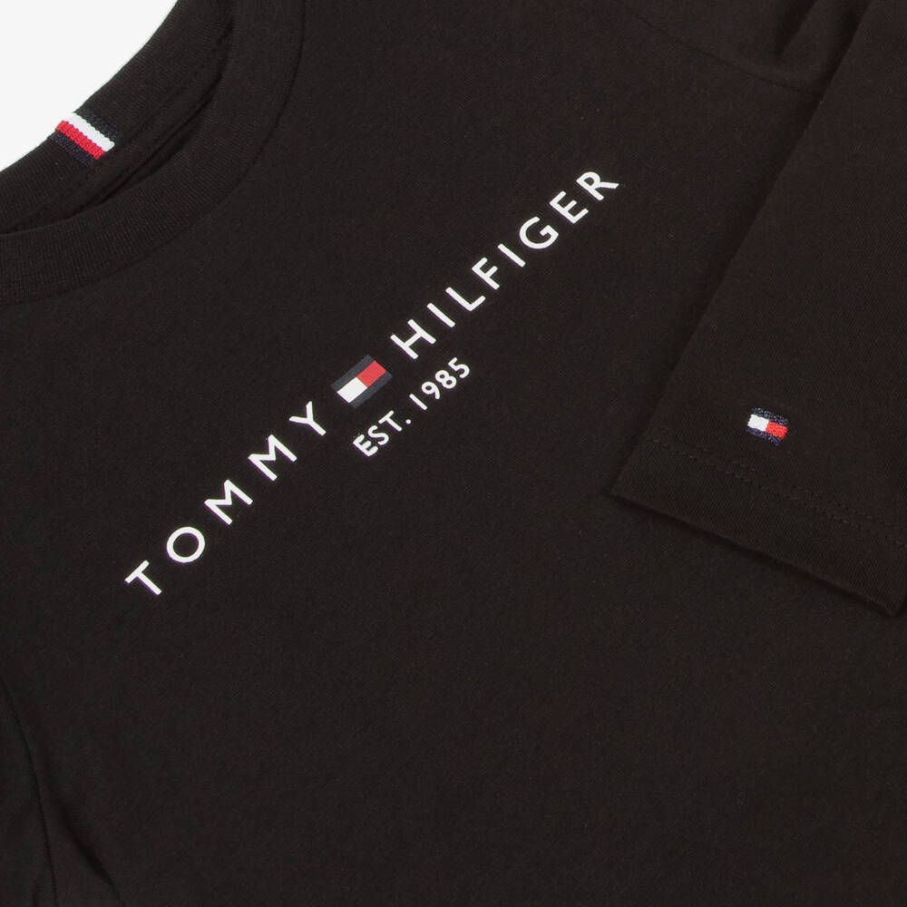 Tommy Hilfiger-Boys Black Signature Emblem Cotton Tee | Childrensalon Outlet