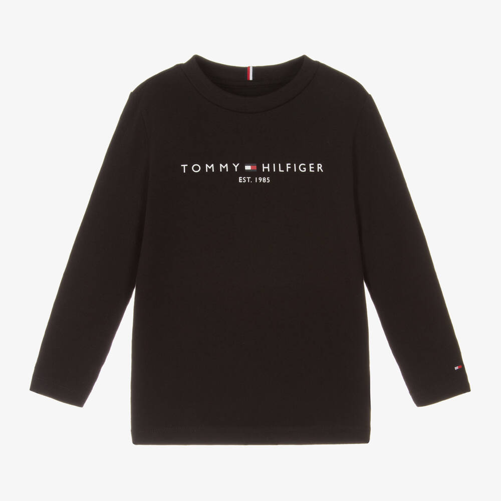 Tommy Hilfiger-Boys Black Signature Emblem Cotton Tee | Childrensalon Outlet