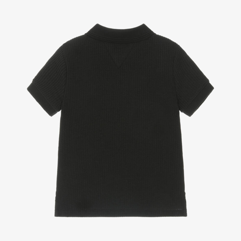 Tommy Hilfiger-Boys Black Waffle Texture Polo Shirt | Childrensalon Outlet