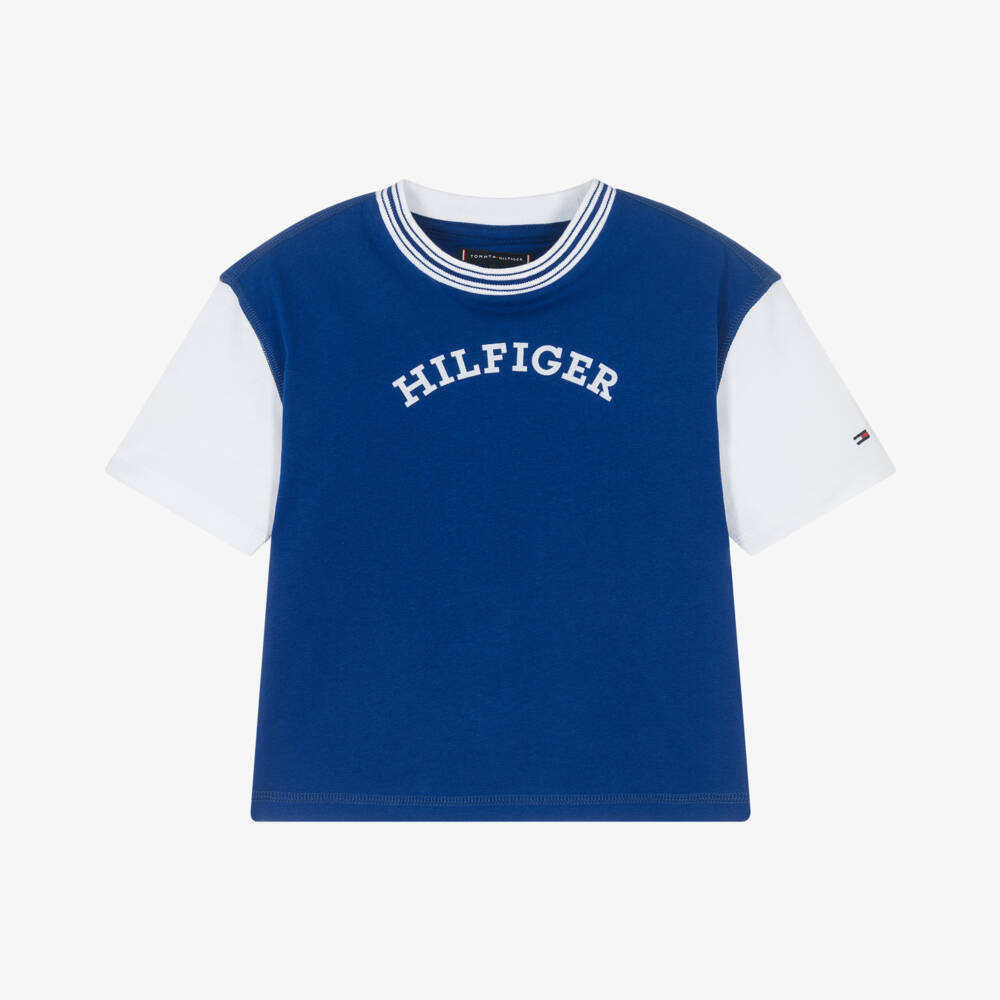 Tommy Hilfiger-Boys Blue Cotton Block Tee | Childrensalon Outlet
