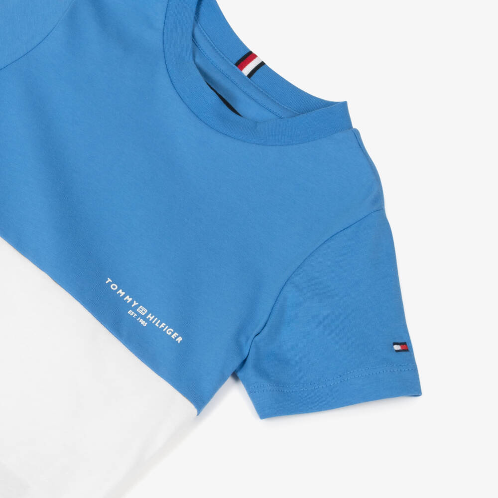 Tommy Hilfiger-Boys Blue Cotton Block Tee | Childrensalon Outlet