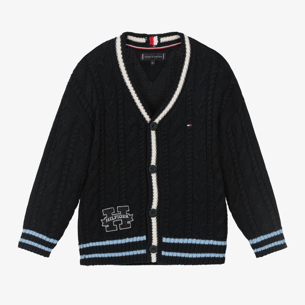Tommy Hilfiger-Boys Blue Cotton Cable Cardigan | Childrensalon Outlet