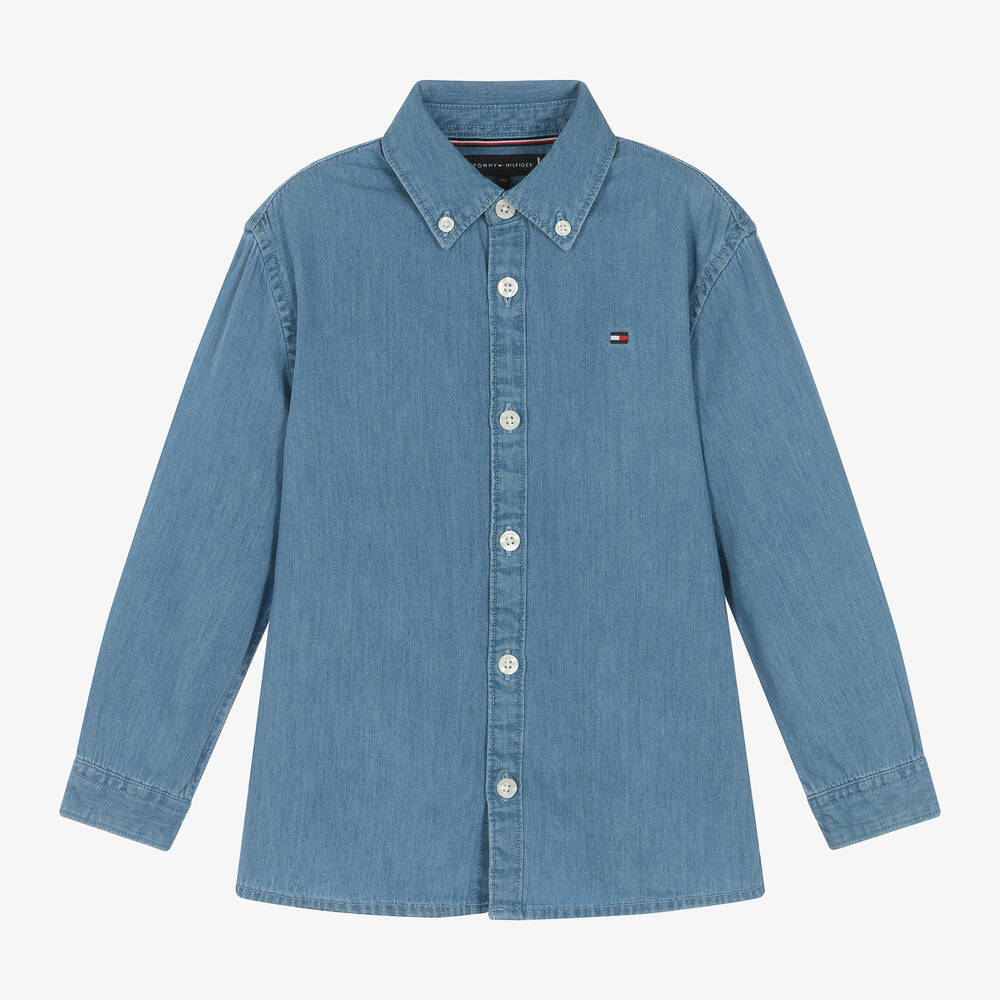 Tommy Hilfiger-Boys Blue Cotton Chambray Shirt | Childrensalon Outlet