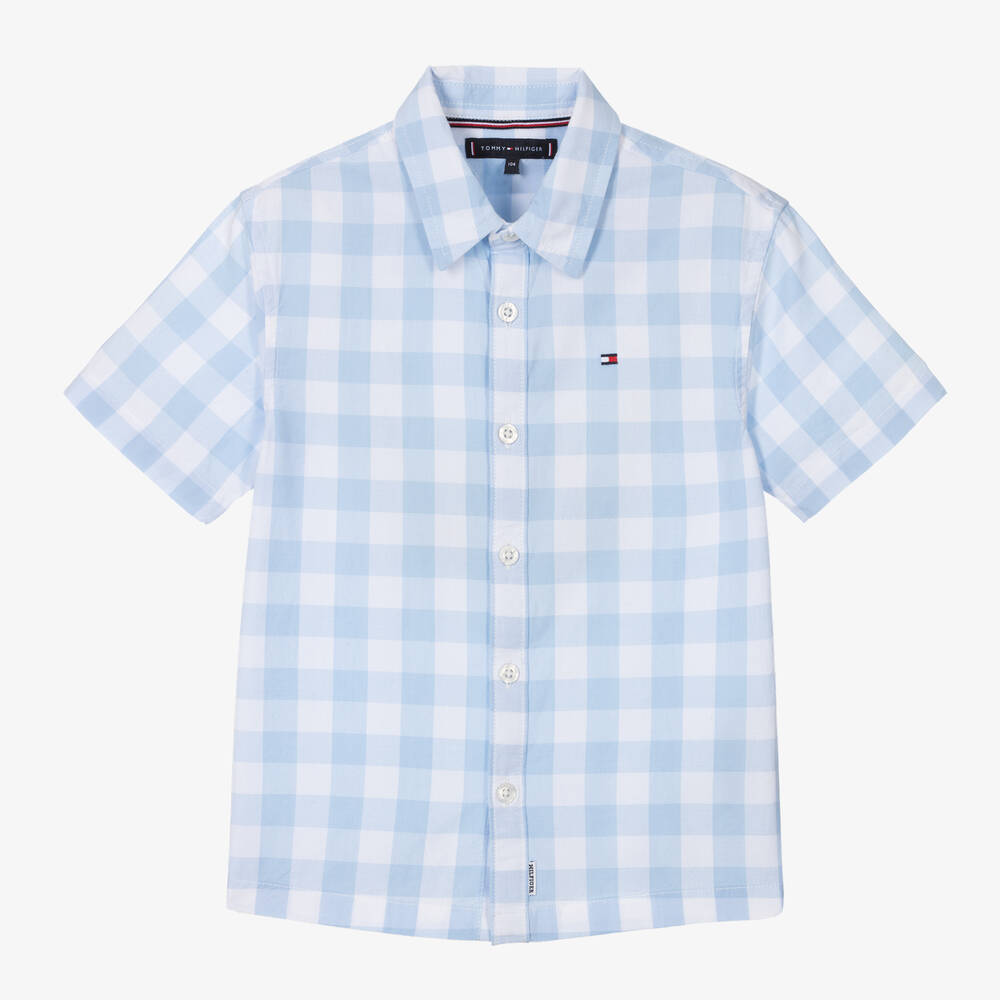 Tommy Hilfiger-Boys Blue Cotton Check Shirt | Childrensalon Outlet