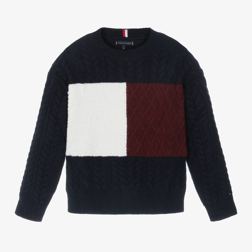 Tommy Hilfiger-Boys Blue Cotton Colourblock Sweater | Childrensalon Outlet