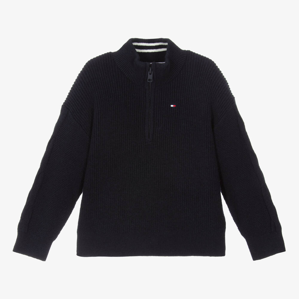 Tommy Hilfiger-Boys Blue Cotton Half-Zip Jumper | Childrensalon Outlet