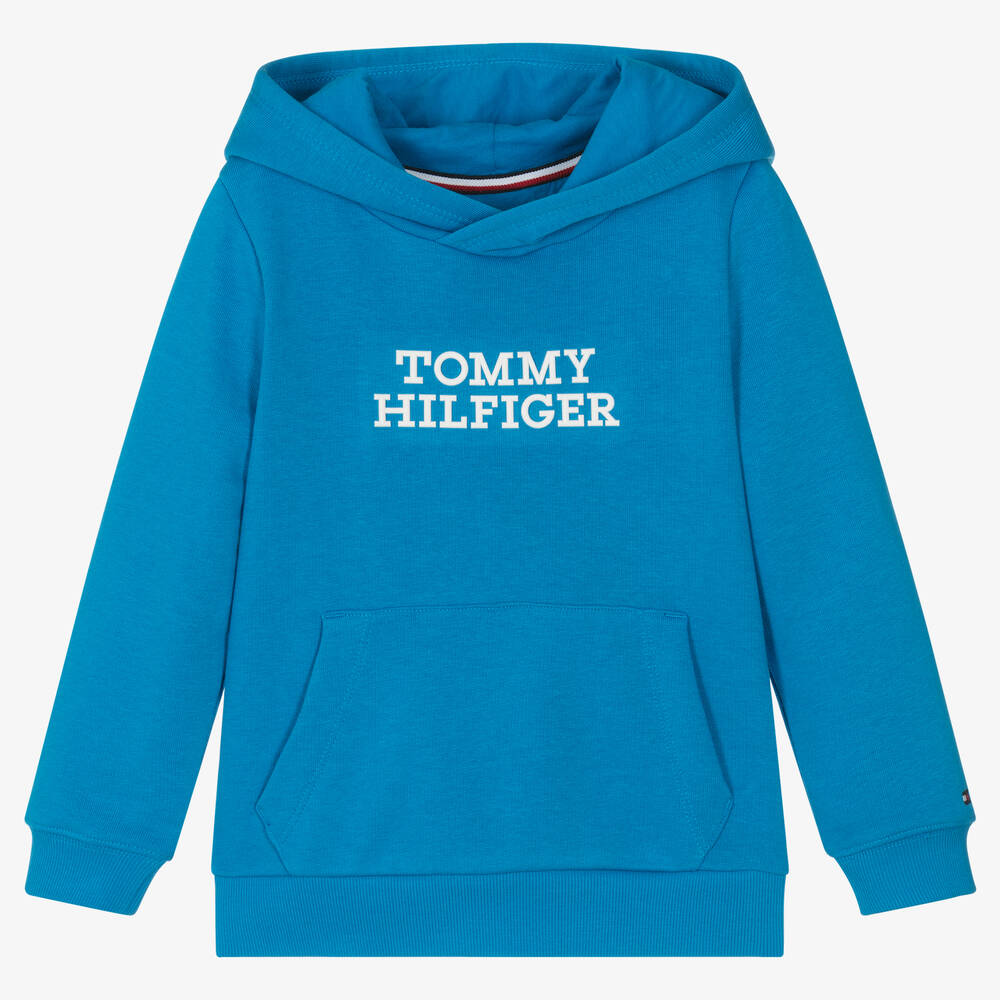 Tommy Hilfiger - توب هودي قطن جيرسي لون أزرق للأولاد | Childrensalon
