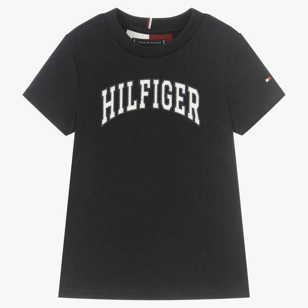 Tommy Hilfiger - Boys Blue Cotton Logo T-Shirt | Childrensalon
