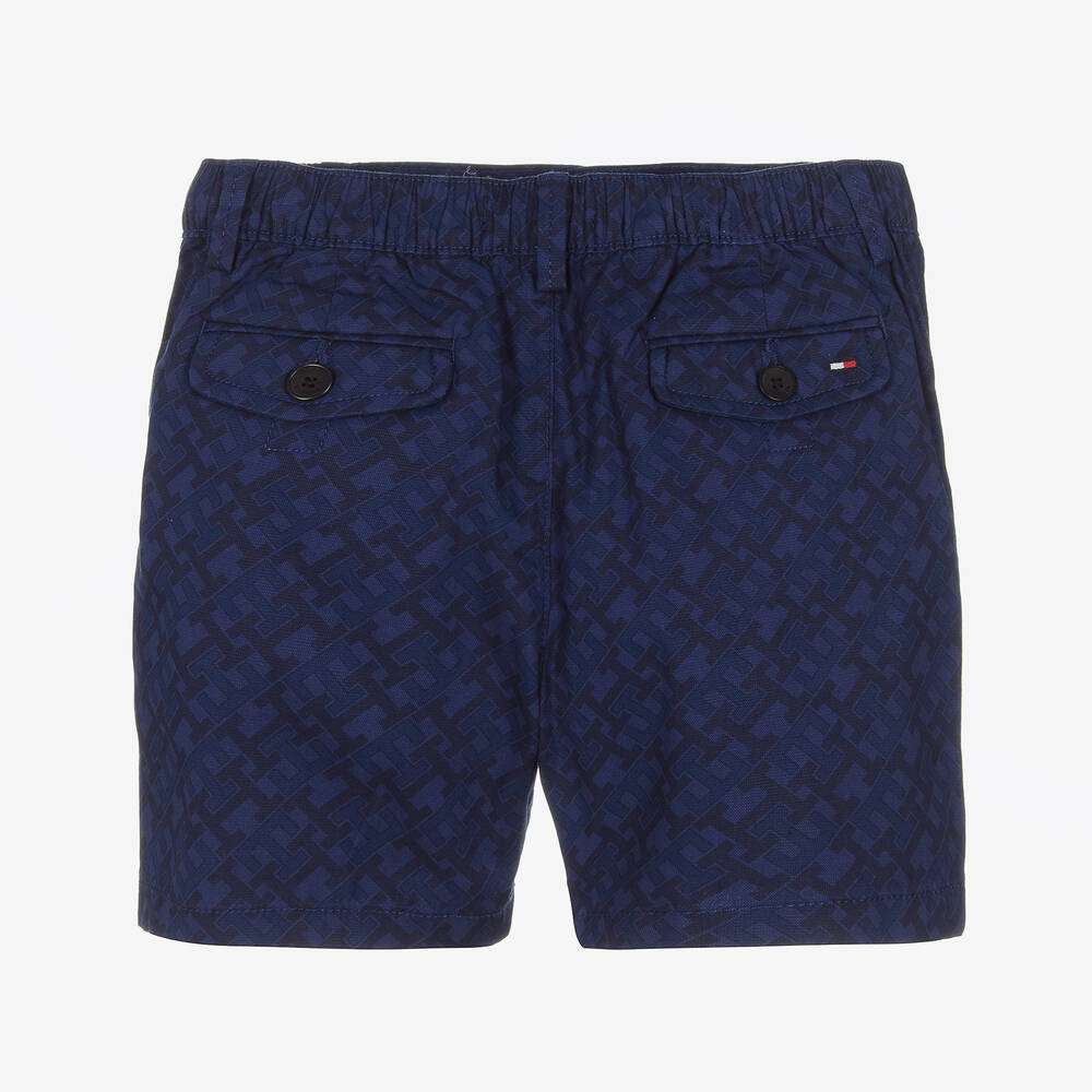 Tommy Hilfiger-Синие хлопковые шорты с принтом-монограммой | Childrensalon Outlet