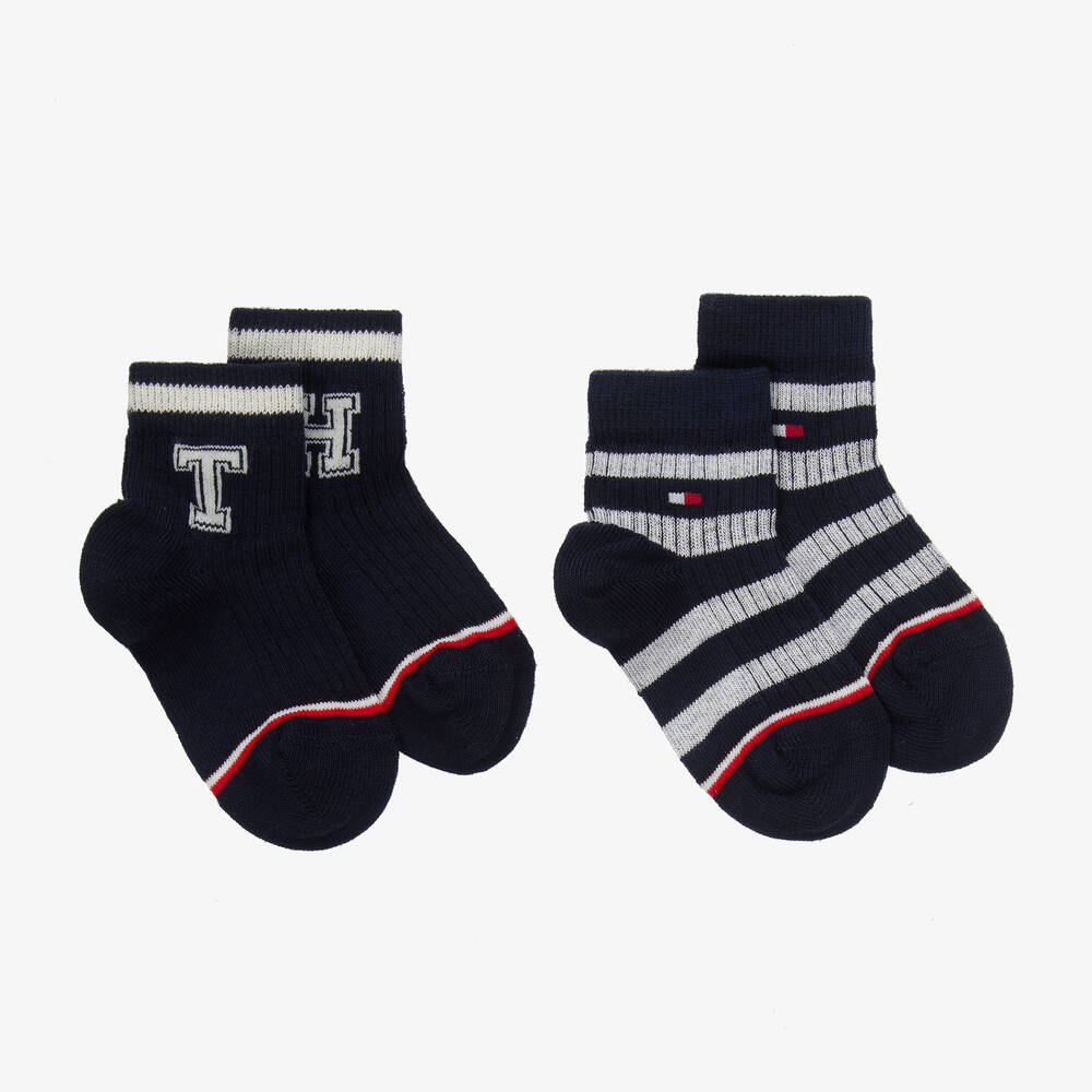 Tommy Hilfiger Boys Blue Cotton Socks 2 Pack Childrensalon Outlet