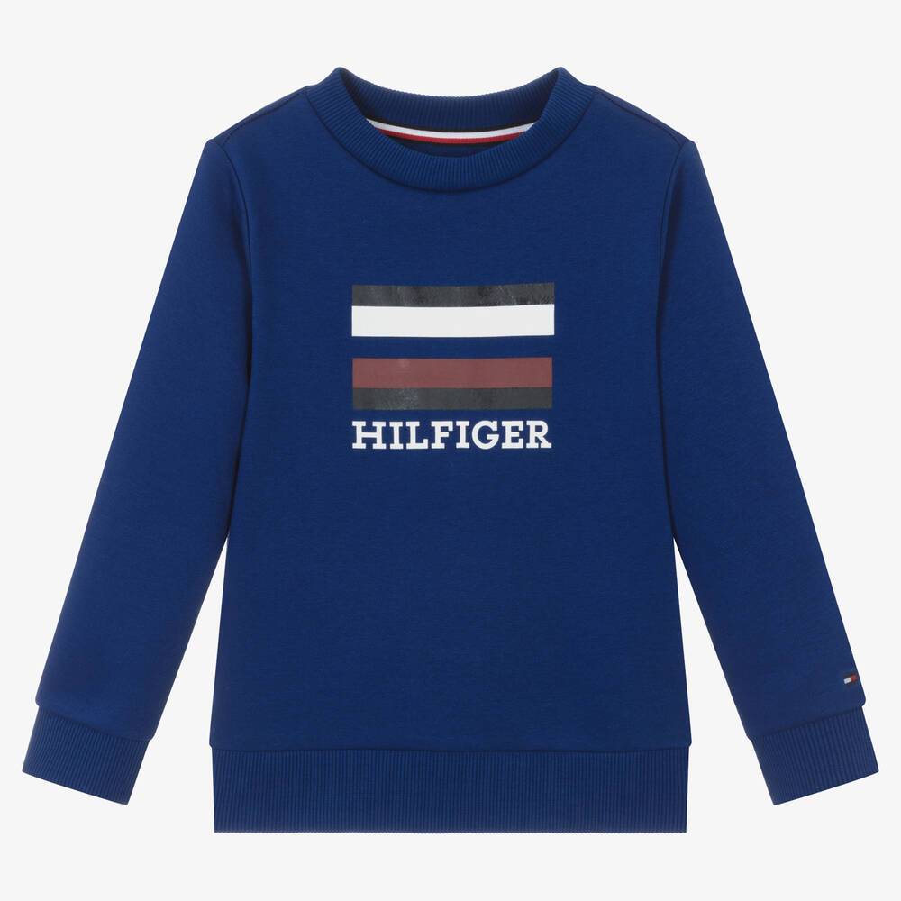 Tommy Hilfiger - سويتشيرت قطن جيرسي لون أزرق للأولاد | Childrensalon