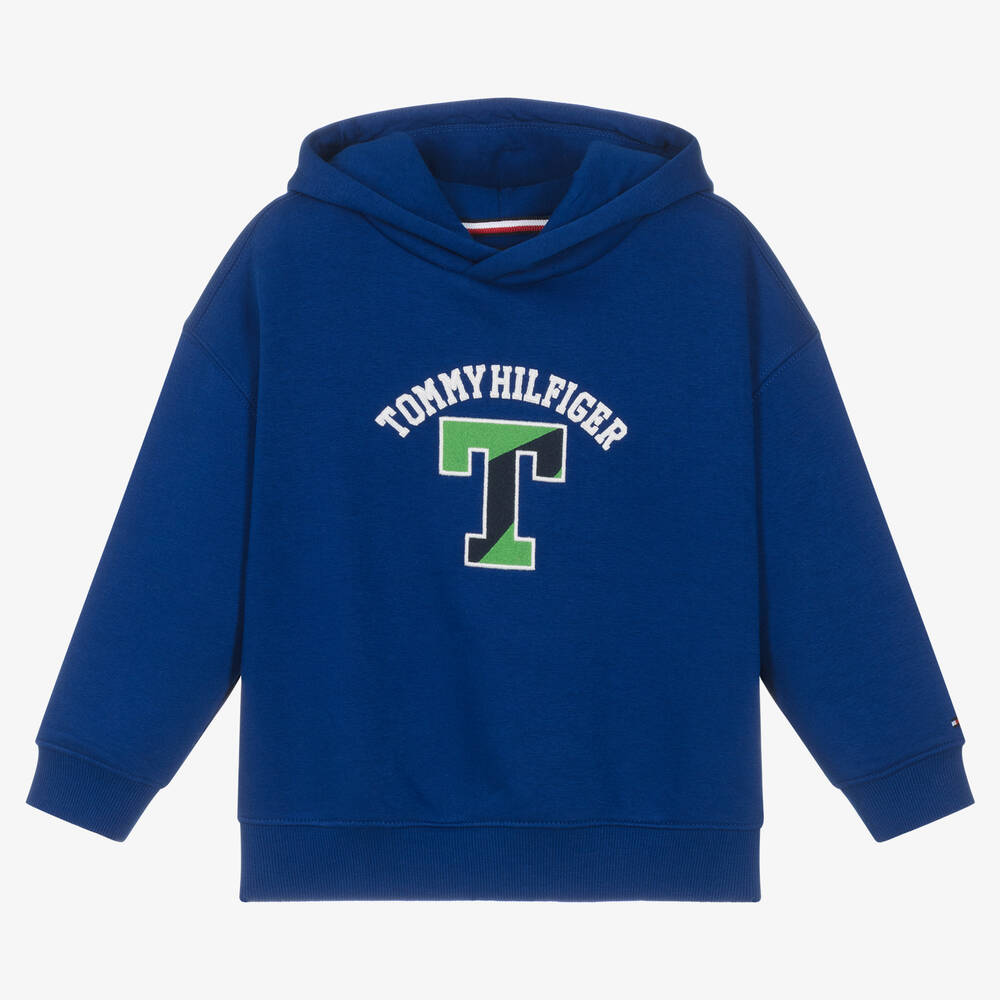 Tommy Hilfiger - Sweat à capuche varsity bleu en coton garçon | Childrensalon