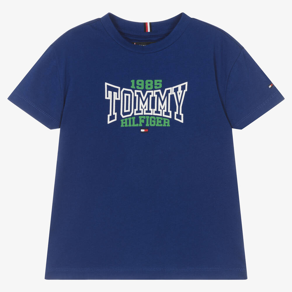 Tommy Hilfiger - Синяя хлопковая футболка варсити для мальчиков | Childrensalon