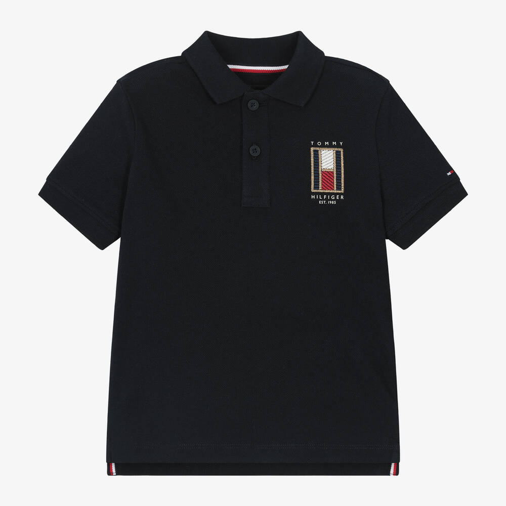Tommy Hilfiger-Boys Blue Cotton Vertical Flag Polo Shirt | Childrensalon Outlet