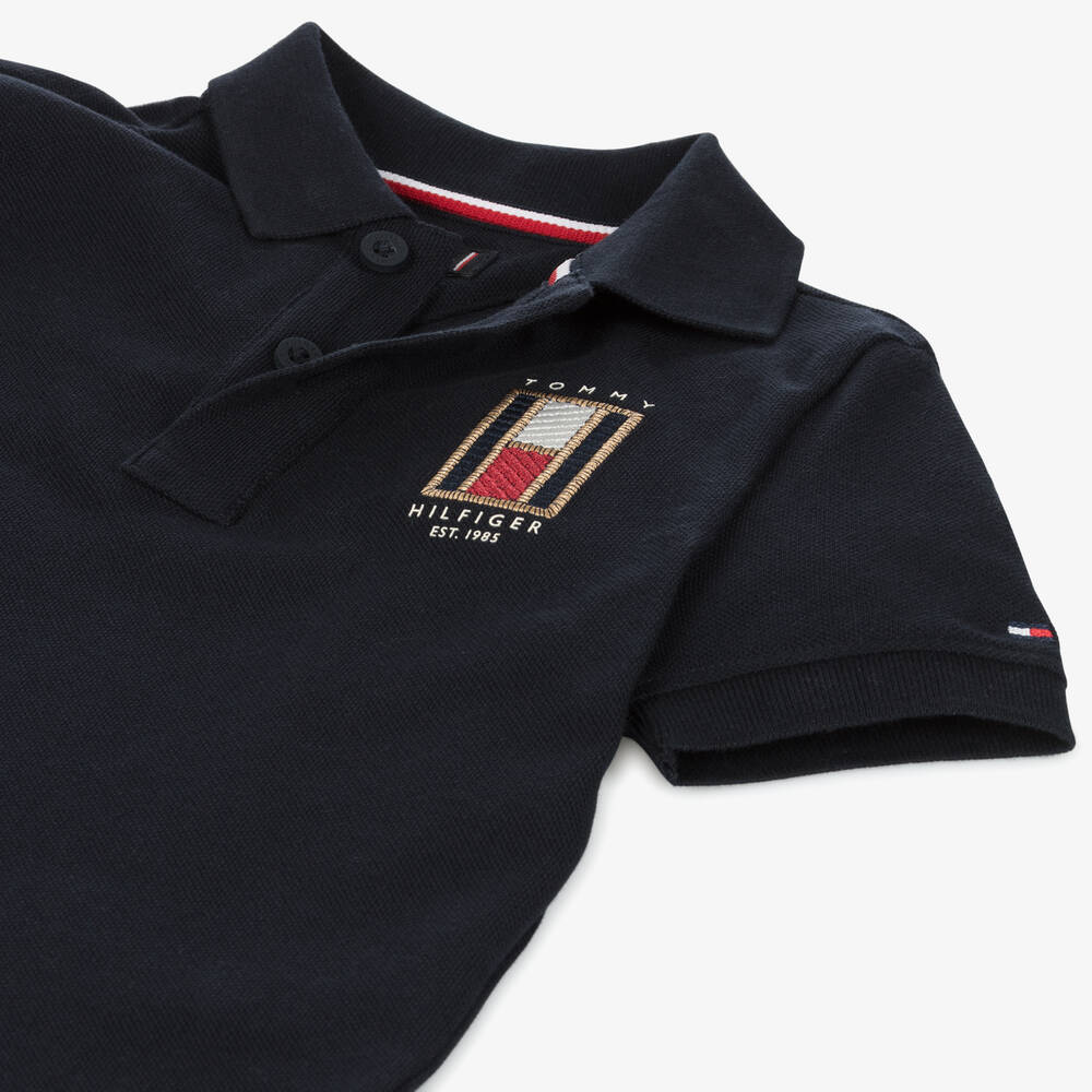 Tommy Hilfiger-Boys Blue Cotton Vertical Flag Polo Shirt | Childrensalon Outlet