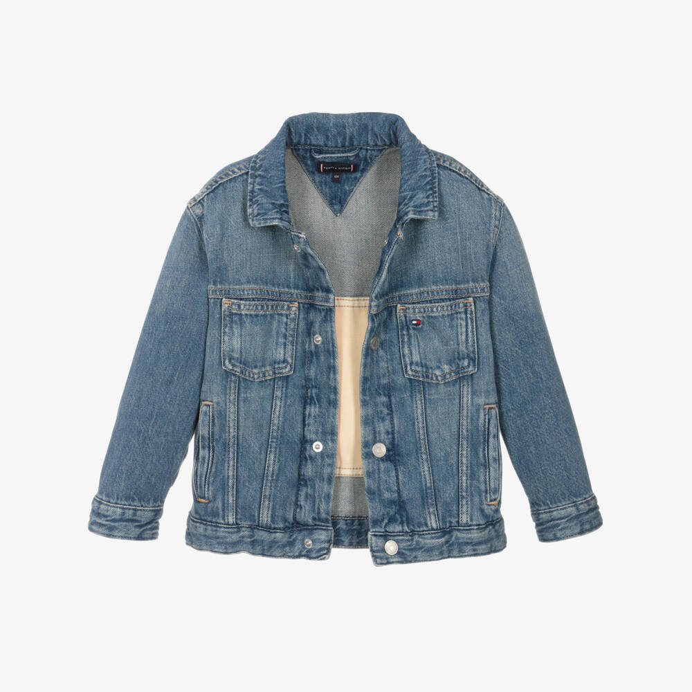 Tommy Hilfiger-Boys Blue Denim Jacket with Back Flag Logo | Childrensalon Outlet