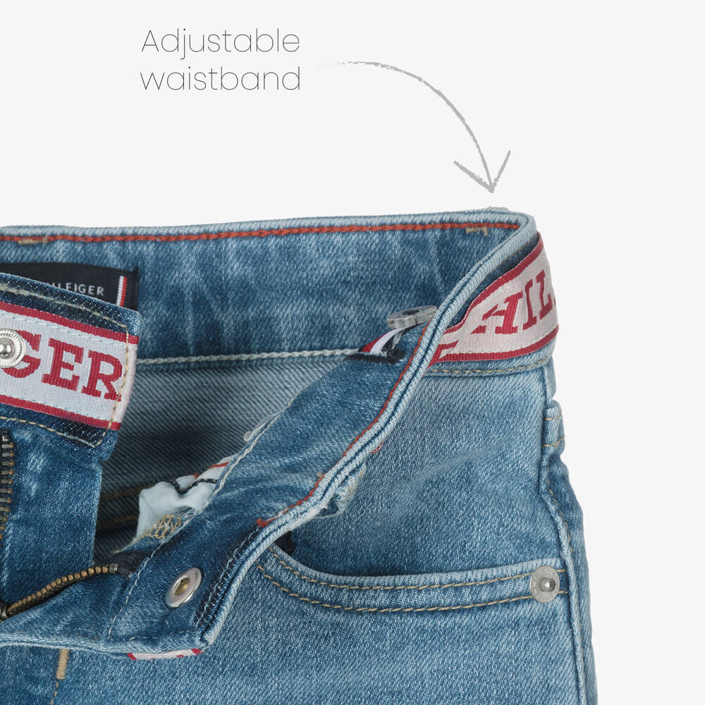 Tommy Hilfiger-Boys Blue Denim Jacquard-Waist Jeans | Childrensalon Outlet