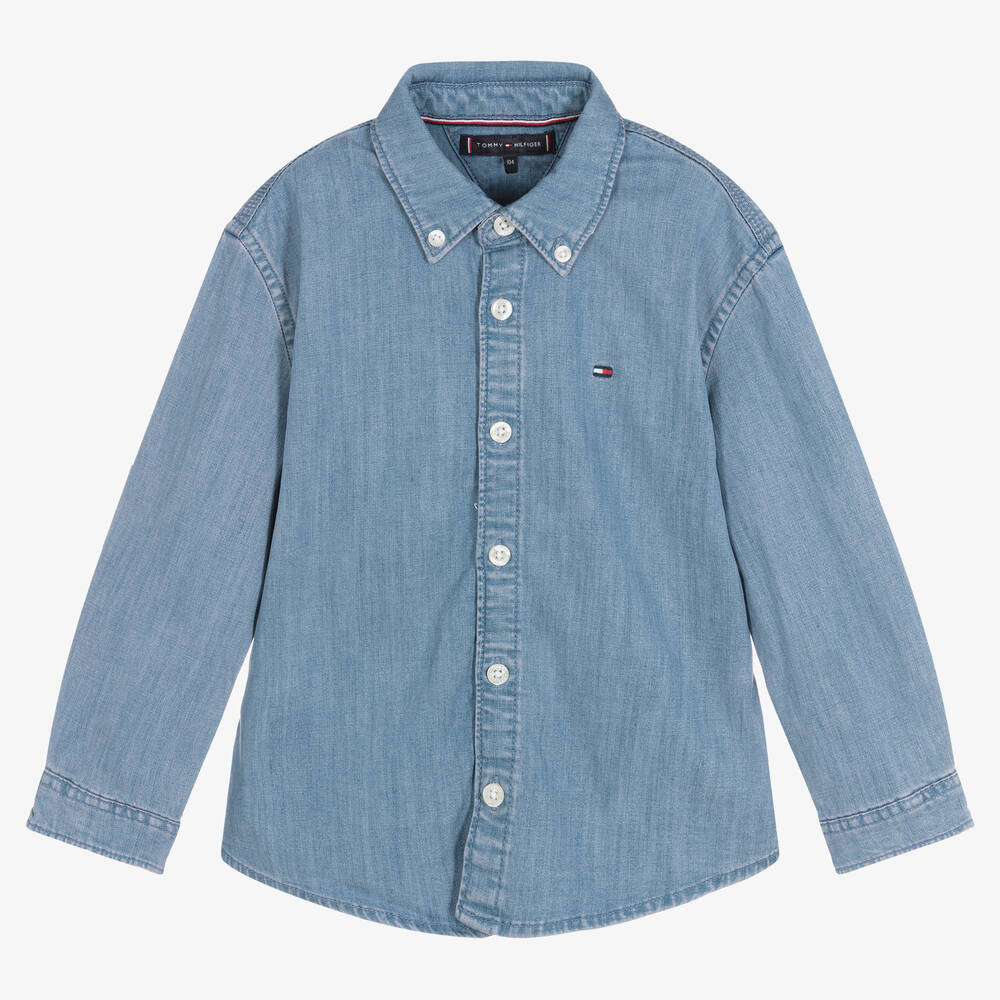 Tommy Hilfiger - قميص قطن دنيم لون أزرق للأولاد | Childrensalon