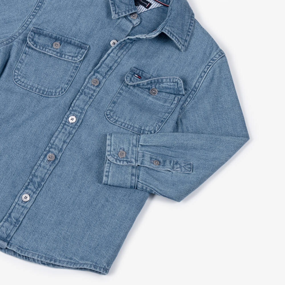 Tommy Hilfiger-Boys Blue Denim Shirt with Flag Logo | Childrensalon Outlet
