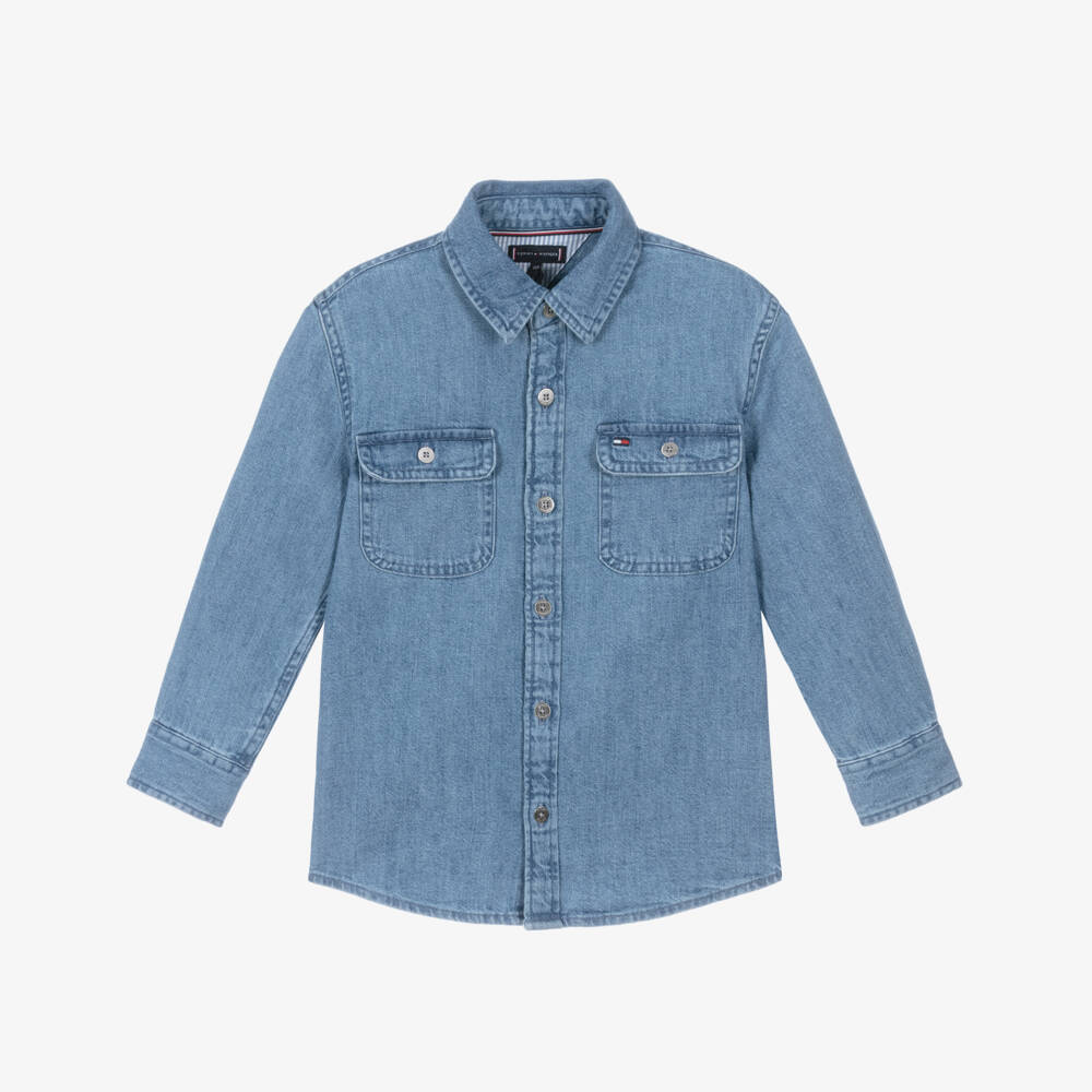 Tommy Hilfiger-Boys Blue Denim Shirt with Flag Logo | Childrensalon Outlet