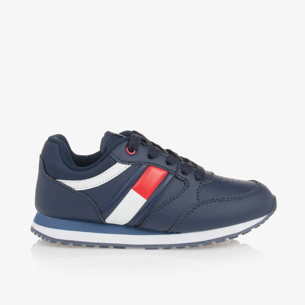 Tommy Hilfiger-Boys Blue Faux Leather Sneakers | Childrensalon Outlet