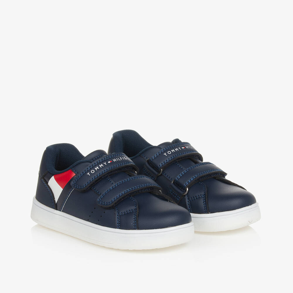 Boys Blue Faux Leather Velcro Trainers
