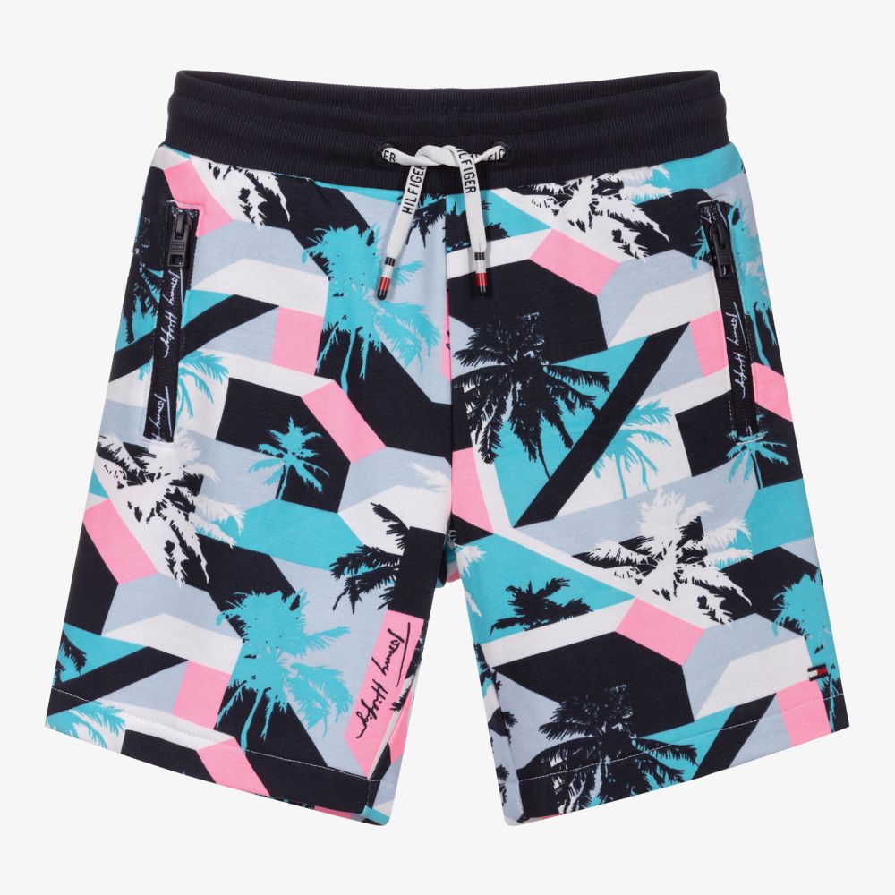 Tommy Hilfiger - Boys Blue Graphic Palm Shorts | Childrensalon