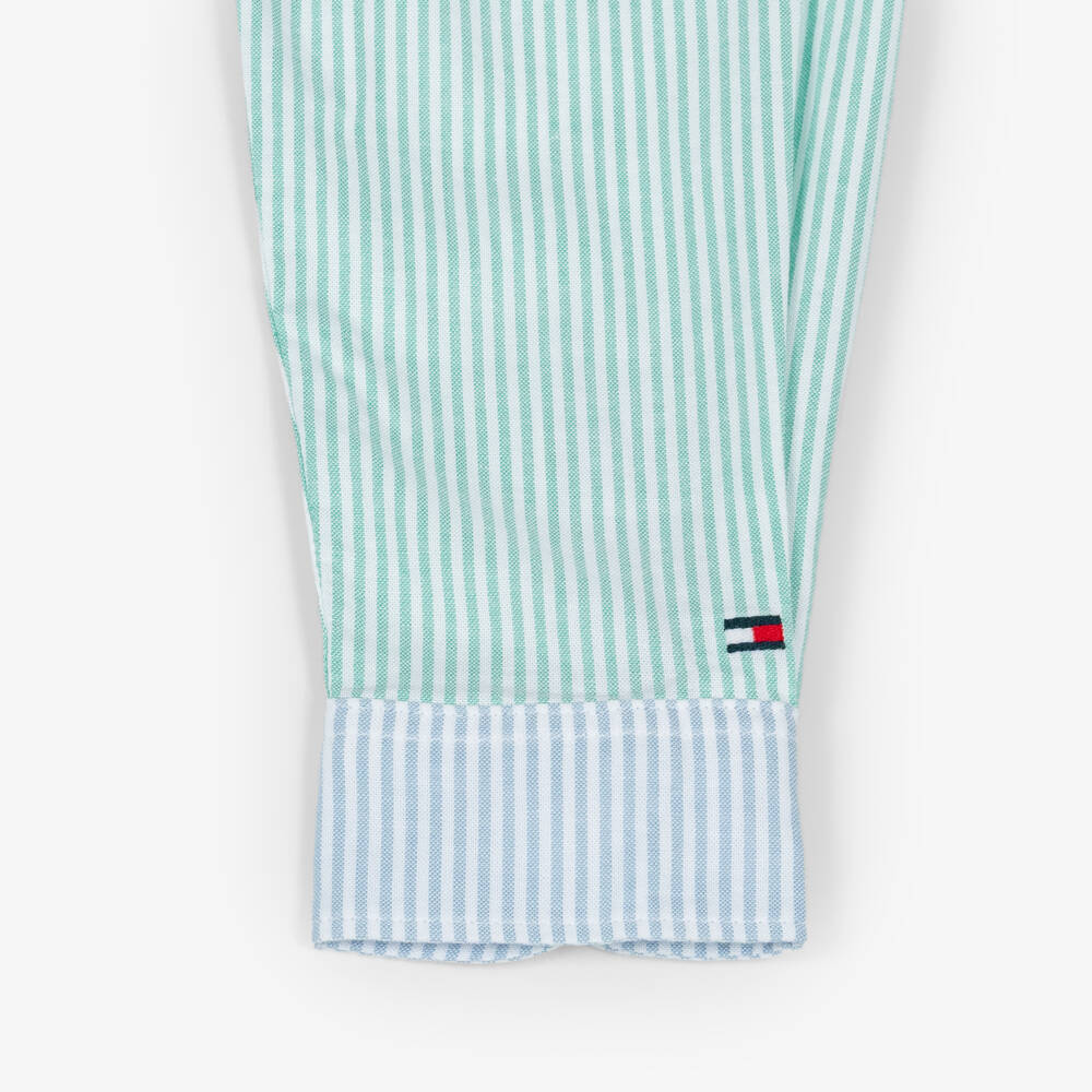 Tommy Hilfiger-Boys Blue & Green Stripe Cotton Colourblock Shirt | Childrensalon Outlet