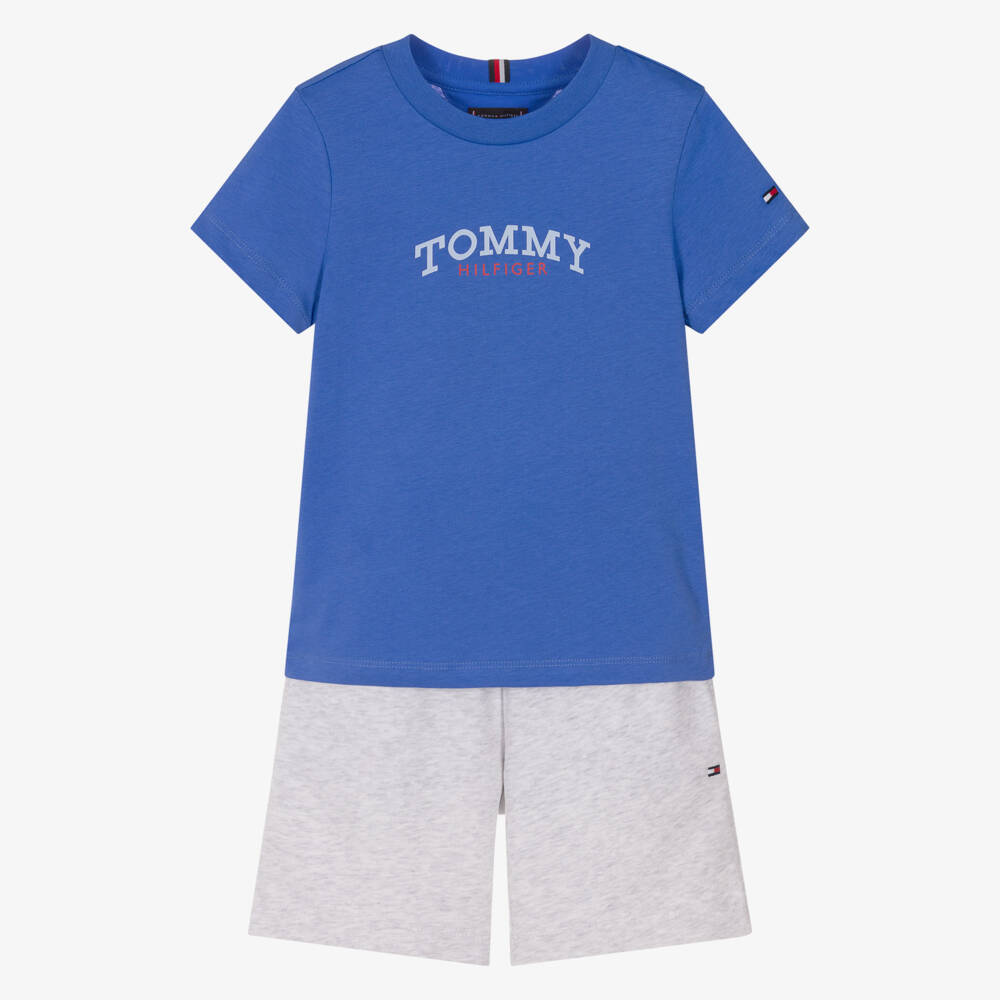 Tommy Hilfiger-Boys Blue & Grey Cotton Jersey Shorts Set | Childrensalon Outlet