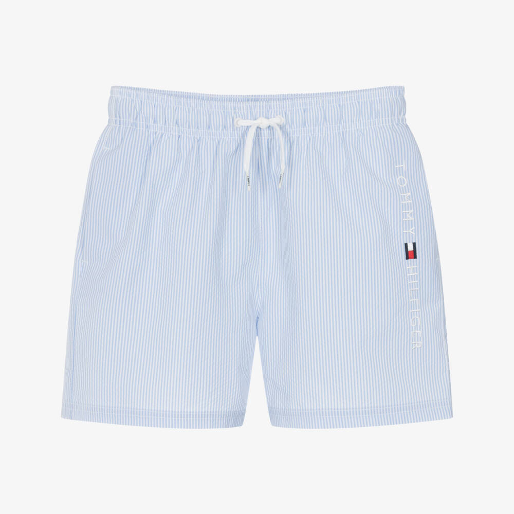 Tommy Hilfiger-Boys Blue Ithaca Stripe Seersucker Swim Shorts | Childrensalon Outlet