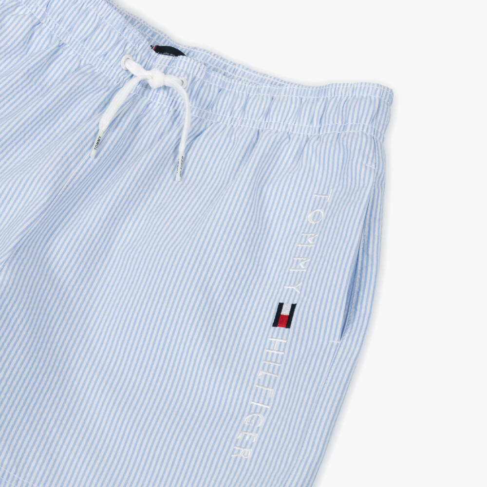 Tommy Hilfiger-Boys Blue Ithaca Stripe Seersucker Swim Shorts | Childrensalon Outlet