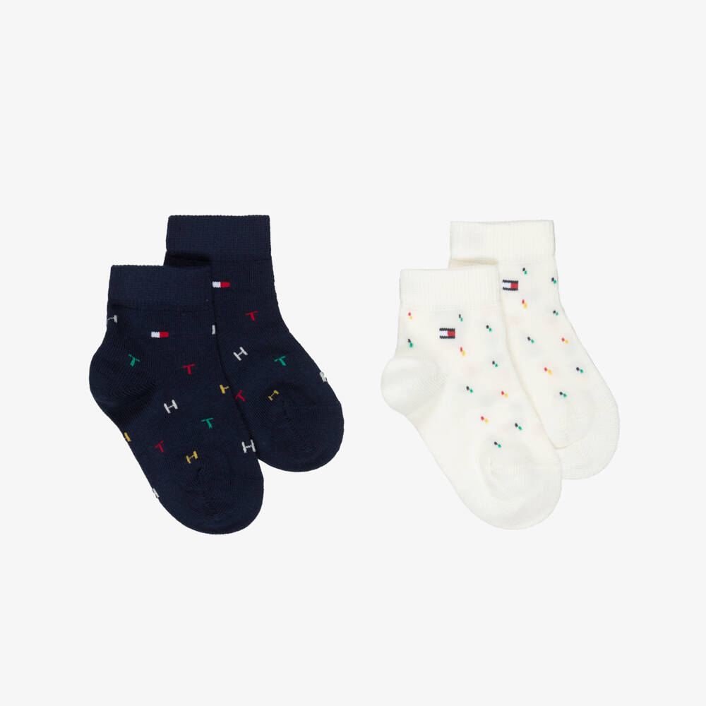 Tommy Hilfiger-Boys Blue & Ivory Knitted Ankle Socks with Flag Logo | Childrensalon Outlet