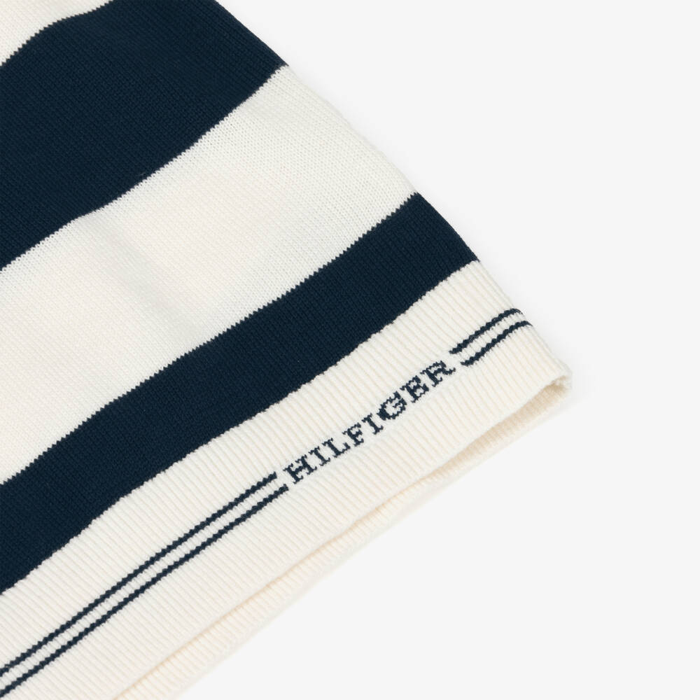 Tommy Hilfiger-Boys Blue & Ivory Rugby Striped Cotton Knit Sweater | Childrensalon Outlet