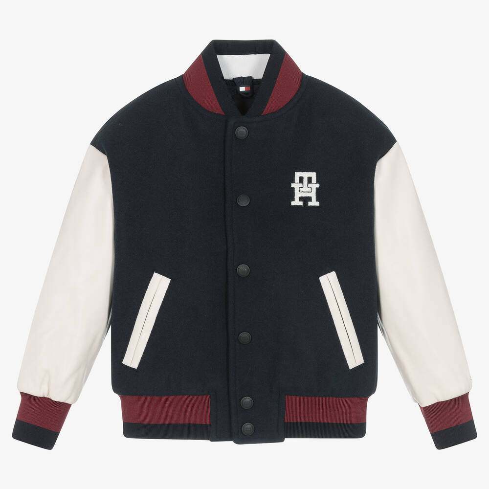 Tommy Hilfiger - Boys Blue & Ivory Varsity Baseball Jacket | Childrensalon