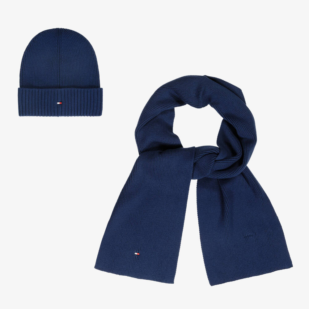Tommy Hilfiger-Boys Blue Knit Hat and Scarf | Childrensalon Outlet